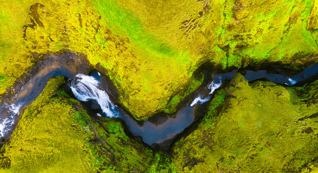 Aerial photo of a ricer in a landscape